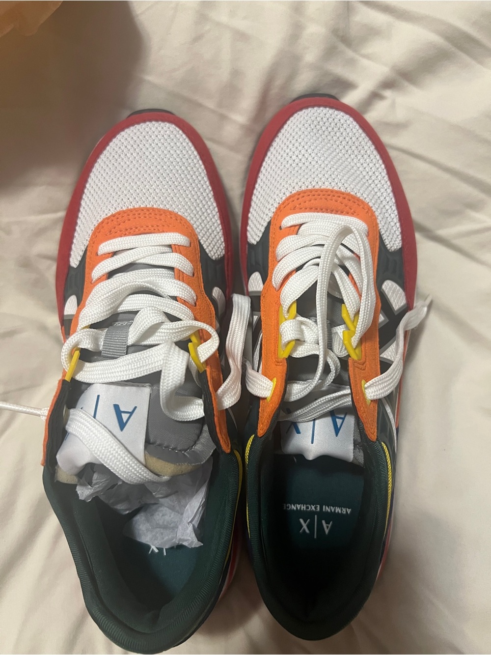 A/X Armani Exchange White, Orange, Red Multicolor Athletic Sneakers